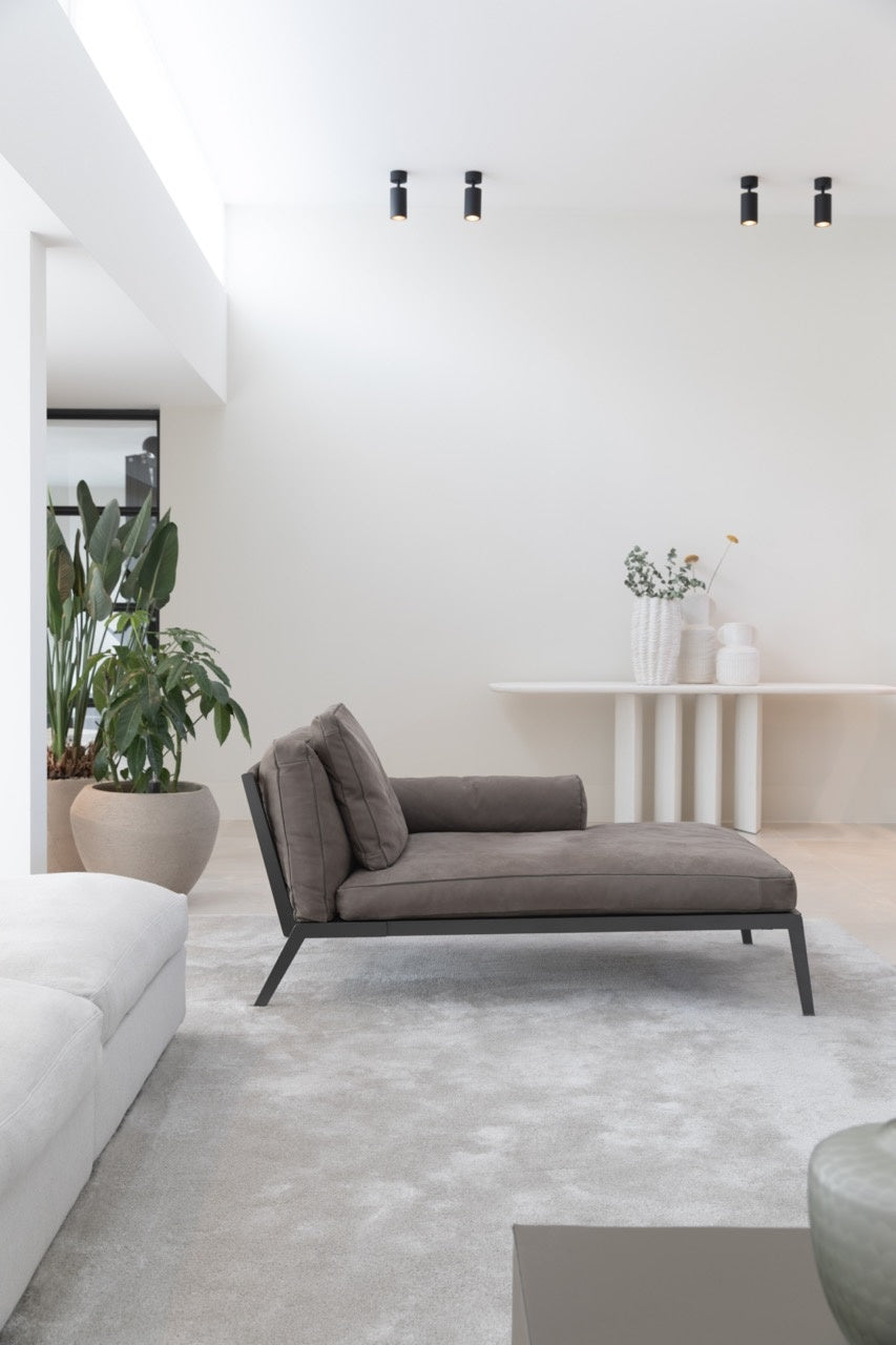 Close-up of Move Slow rug showing eucalyptus yarn texture and pile height