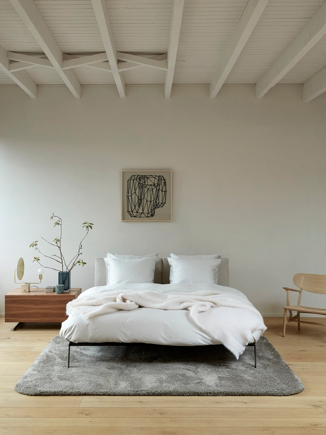 Interior styled with At Ease rug in grey wool and eucalyptus, hand tufted