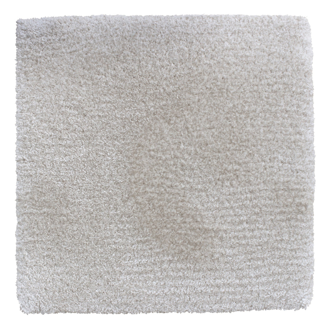 Move Slow rug hand-tufted from eucalyptus yarn, 16 mm cut pile, light grey color.