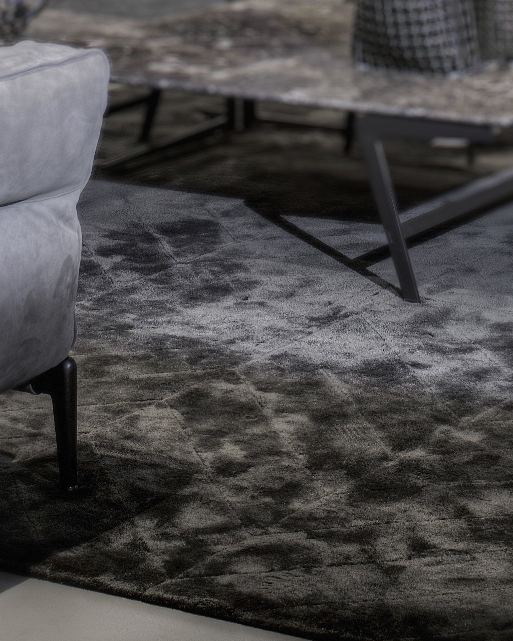 Chasing light  rug hand tufted in eucalyptus , 10 mm pile, deep green 
